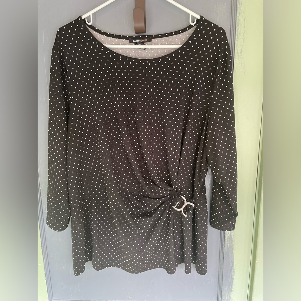 Women's Large Pullover Blouse Polka Dot Side Gather Design Robert Louis XL